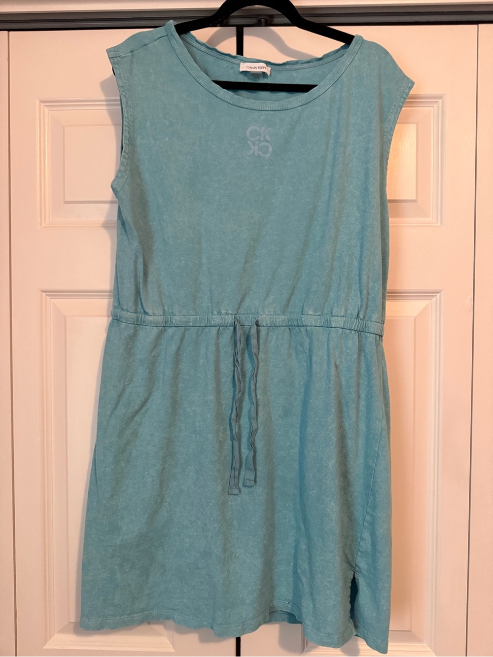 Calvin Klein women’s Aqua Blue Drawstring Casual Dress